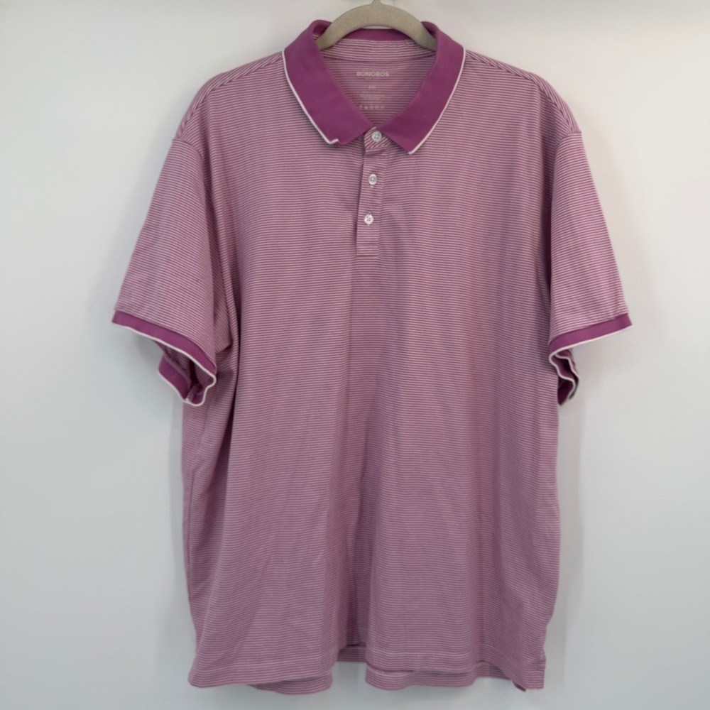 Bonobos Mens 2XL Berry White Striped Pima Cotton Stretch Polo Shirt Standard Fit